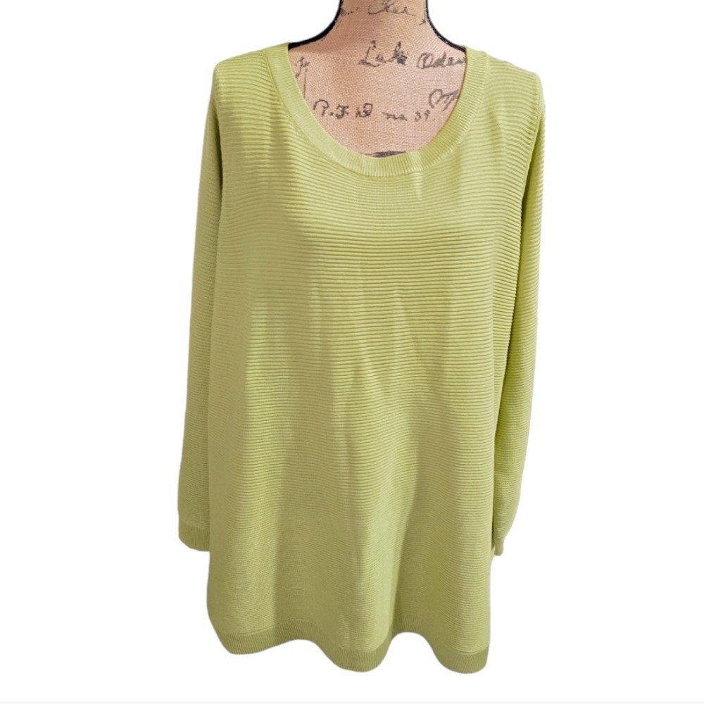 CYRUS Textured Ribbed Long Sleeve Sweater Chartreuse Top Women s 3X Lime Green